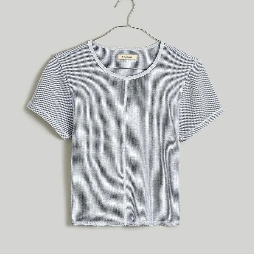 Waffle Knit Crewneck Short-Sleeve Crop Tee